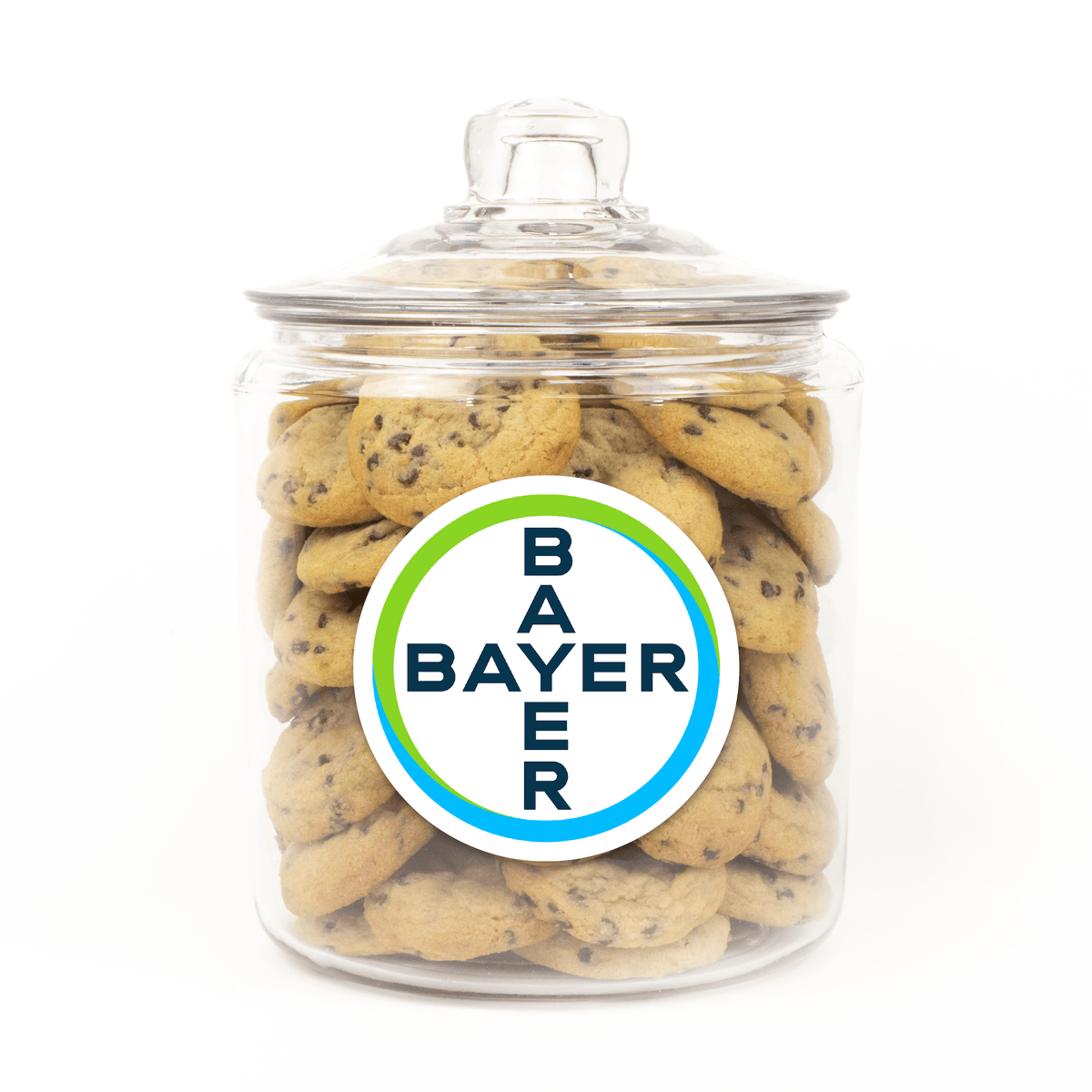 Custom Logo Gourmet Cookie Jar filled with soft-baked assorted cookies and a 5-inch custom logo sticker for bulk corporate gifting in Toronto.