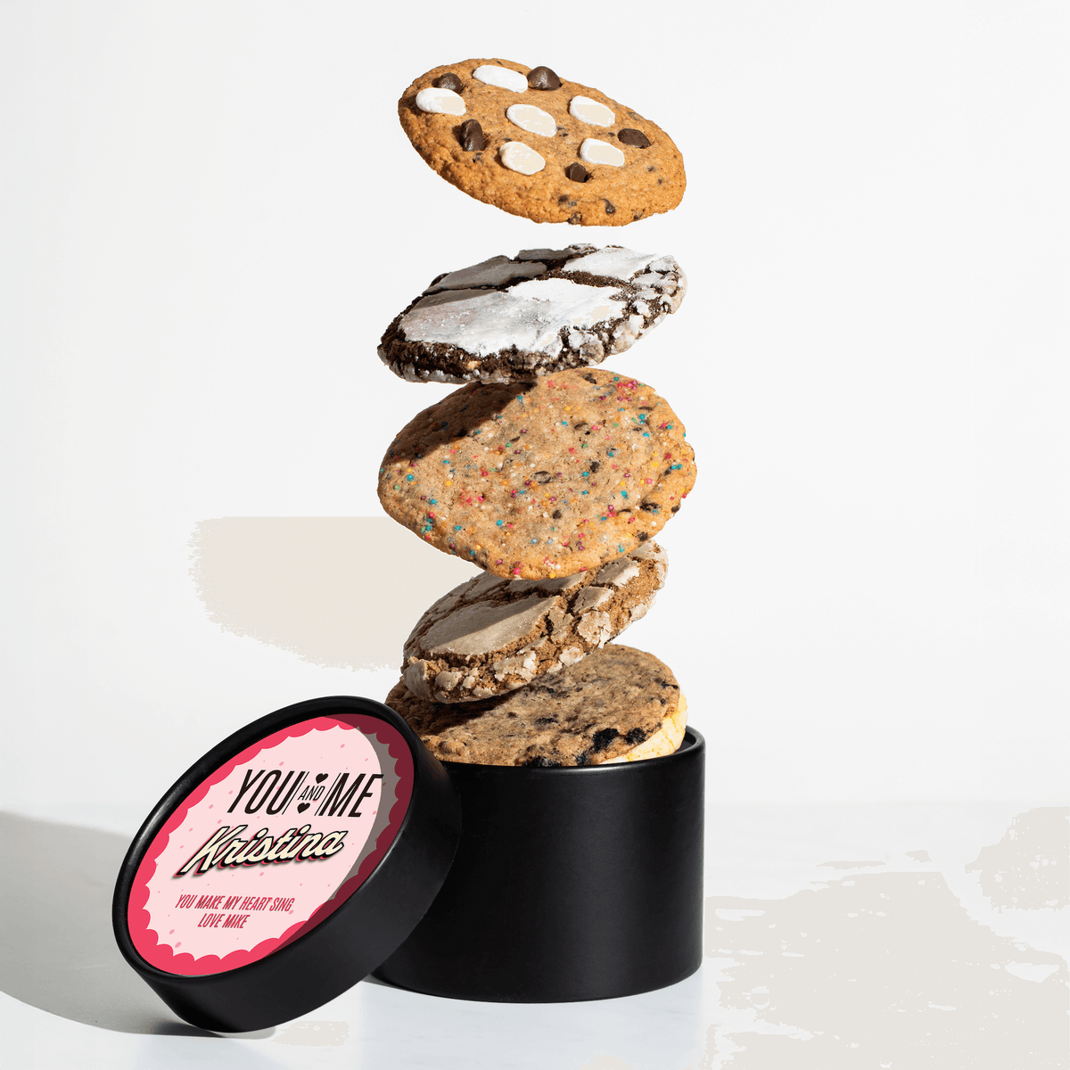 Personalized nut-free cookie gift box with custom recipient name on the lid for same-day delivery in Toronto and the GTA.