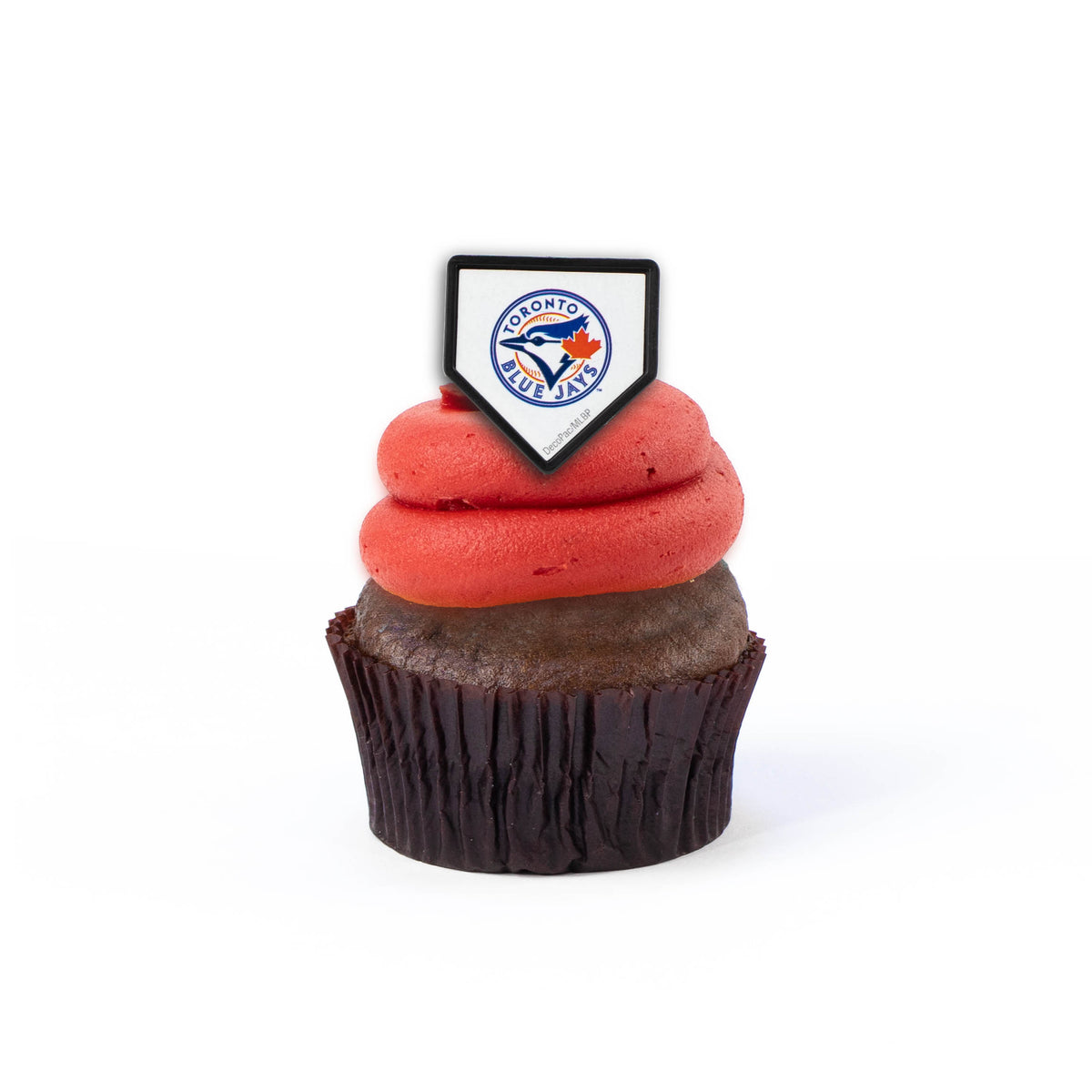 Single Sports nut-free cupcake with baseball logo and themed frosting for a coach gift or team party in Toronto.
