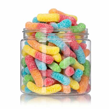 Sour Neon Gummy Worms (Bulk) featuring a vibrant and super sour sugar-coated multi-fruit slithering candy selection from a 100% peanut and tree nut free bakery.
