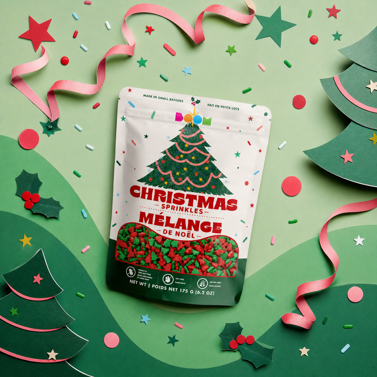 Trees Red and Green Quins: Festive Christmas Dessert Decorating Confetti Sprinkles