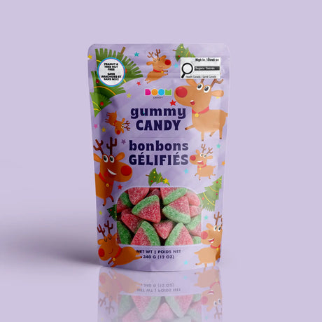 Goofy Reindeer package featuring a cheerful and playful assortment of festive holiday reindeer candy treats from a 100% peanut and tree nut free facility.
