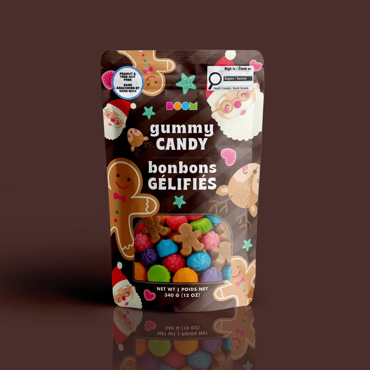 Santa, Gingerbread Men, & Reindeer package featuring a cheerful and fun assortment of festive holiday candy treats from a 100% peanut and tree nut free facility.