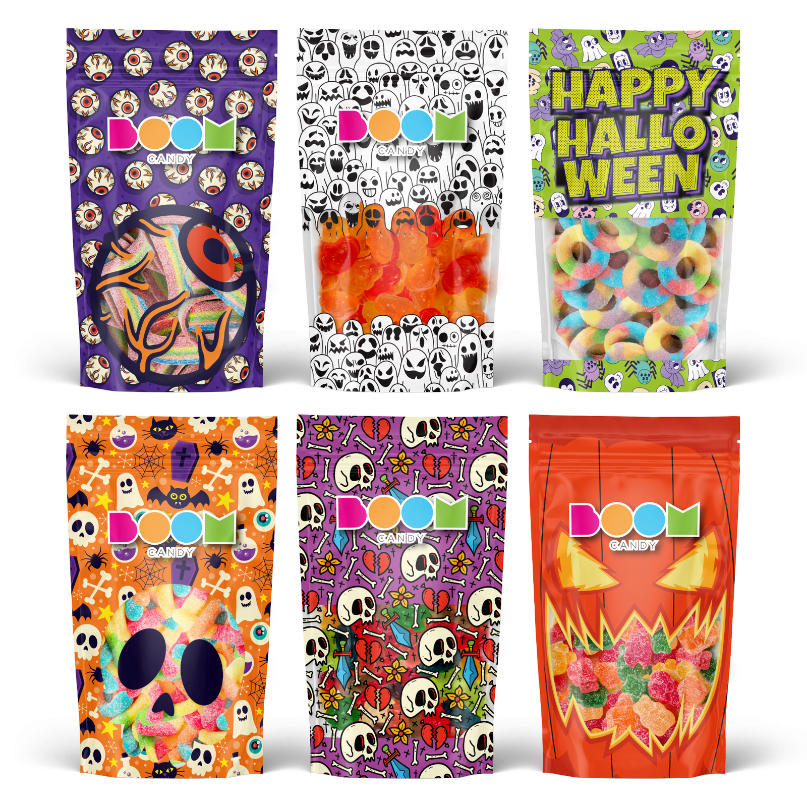 Spooky Halloween 6 Pack Candy Bag Collection with assorted nut-free Halloween treats for Toronto delivery.