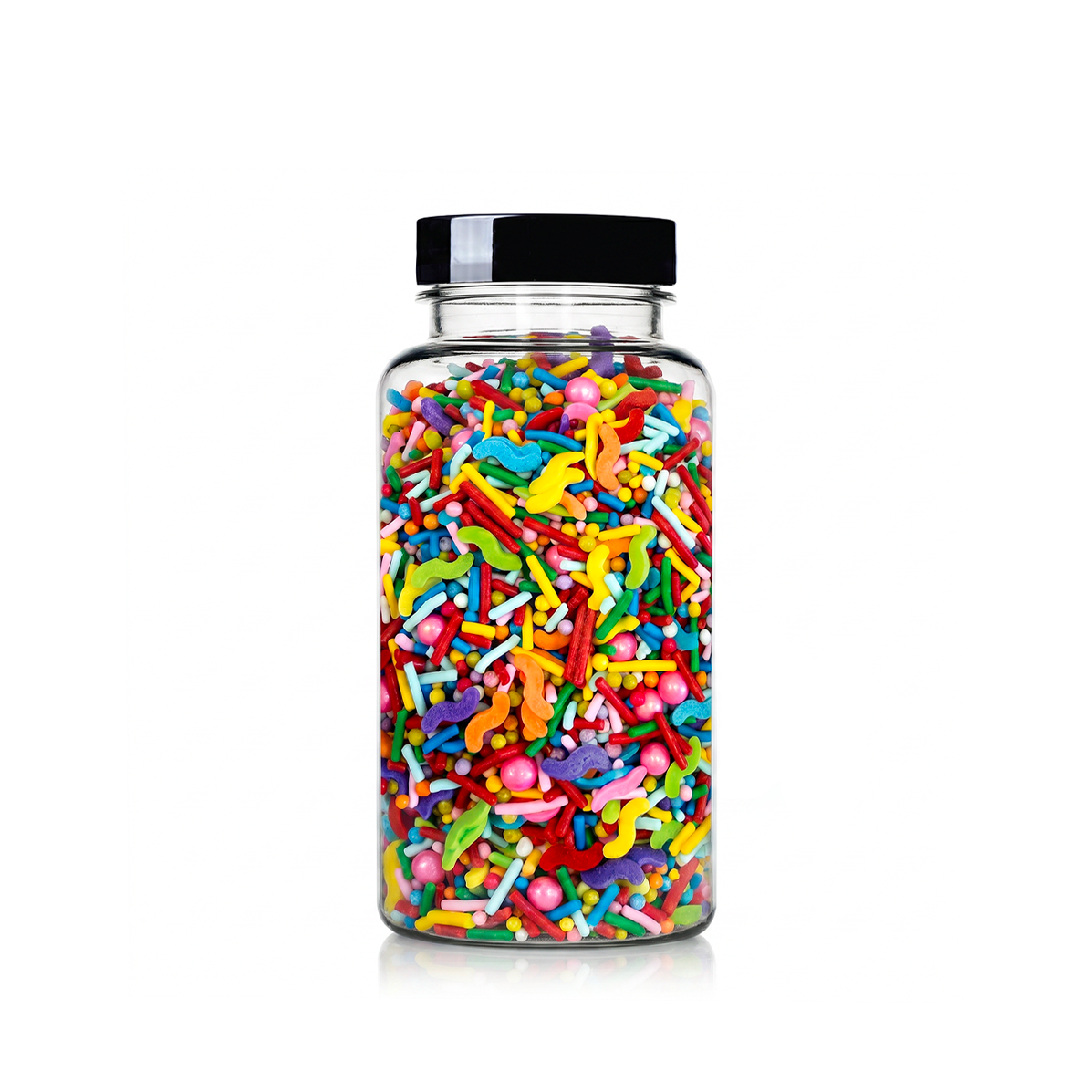 Super Fun Birthday Sprinkle Mix package featuring a vibrant, multi-coloured assortment of festive crunchy decorating pieces for baking from a 100% peanut and tree nut free facility.