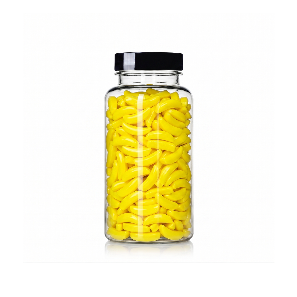 Banana Shaped Sprinkles package featuring a bright yellow assortment of fruit-shaped candy confetti decorating sprinkles for baking from a 100% peanut and tree nut free facility.
