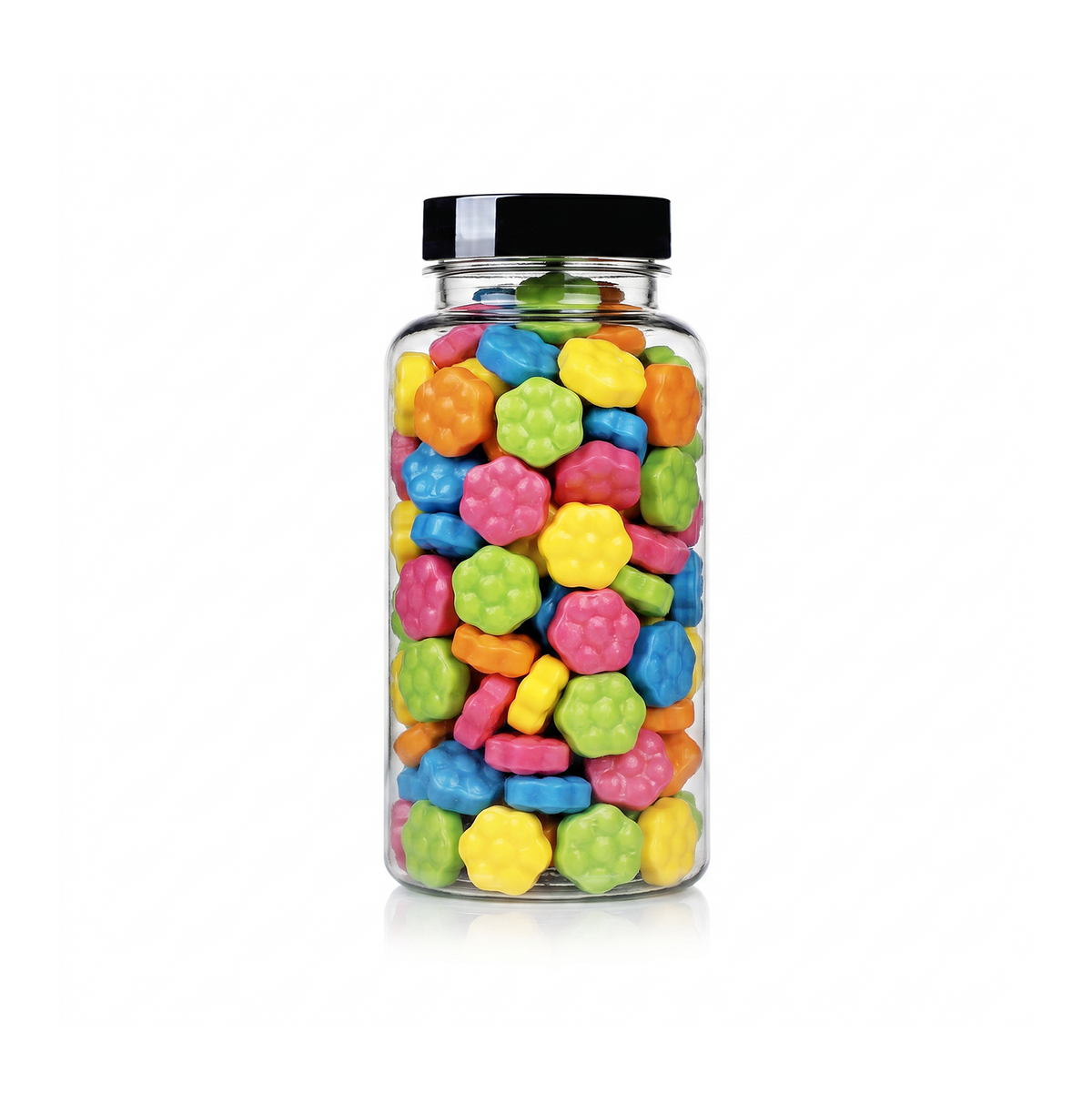 Flowers Shaped Sprinkles package featuring a vibrant, multi-coloured assortment of floral candy confetti shapes for baking from a 100% peanut and tree nut free facility.