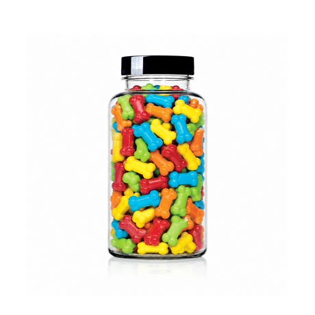 Rainbow Bone Shaped Sprinkles package featuring a vibrant, multi-coloured assortment of bone-shaped candy confetti shapes for baking from a 100% peanut and tree nut free facility.