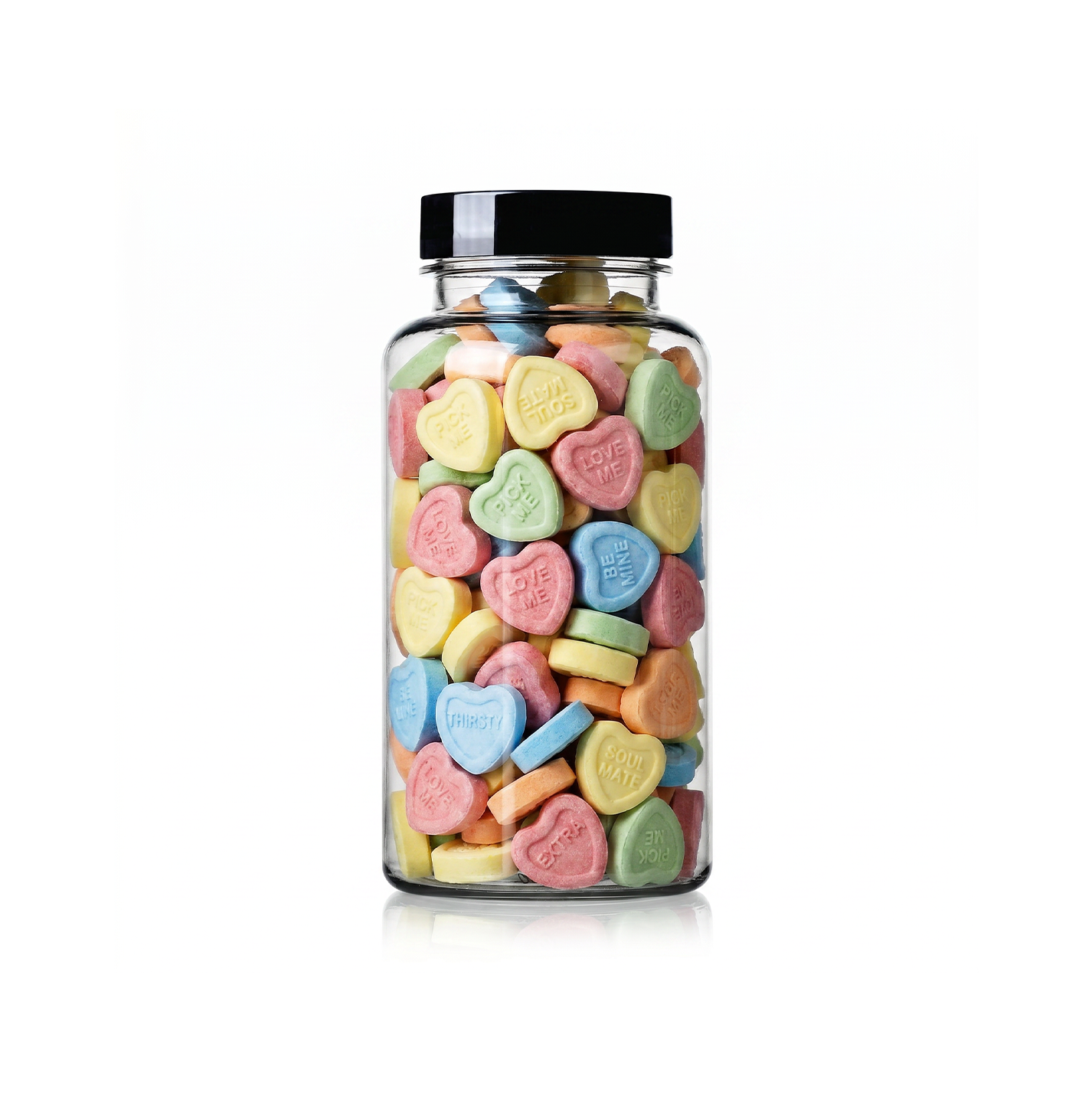 Multi Coloured Heart Shaped Sprinkles package featuring a vibrant assortment of heart candy confetti shapes for baking from a 100% peanut and tree nut free facility.