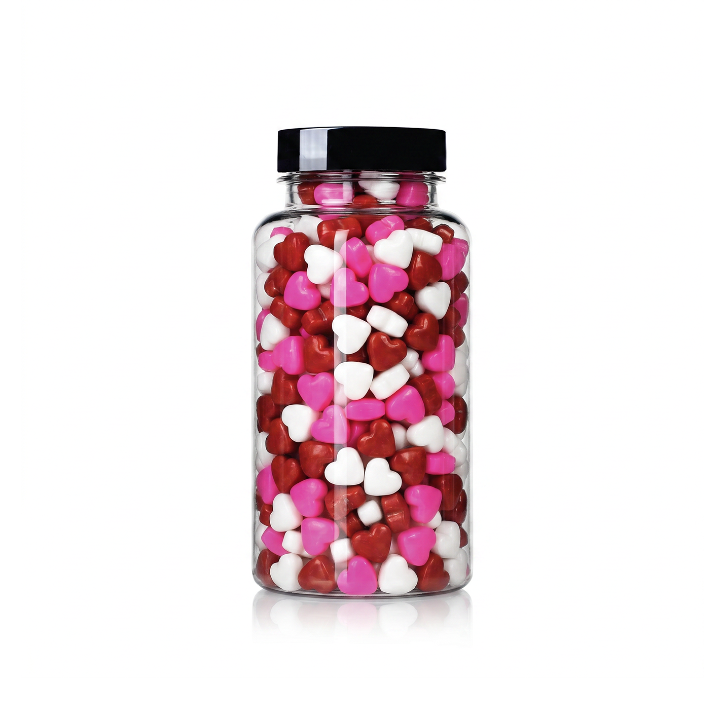 Heart Shaped Sprinkles package featuring a classic red and white assortment of heart candy confetti shapes for baking from a 100% peanut and tree nut free facility.