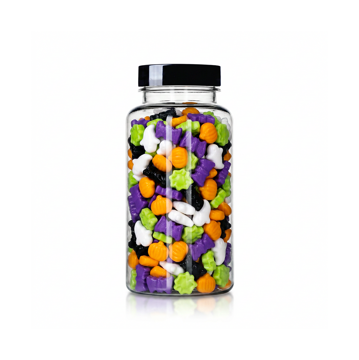 Halloween Mix Shaped Sprinkles package featuring a vibrant, multi-coloured assortment of spooky themed candy confetti shapes for baking from a 100% peanut and tree nut free facility.