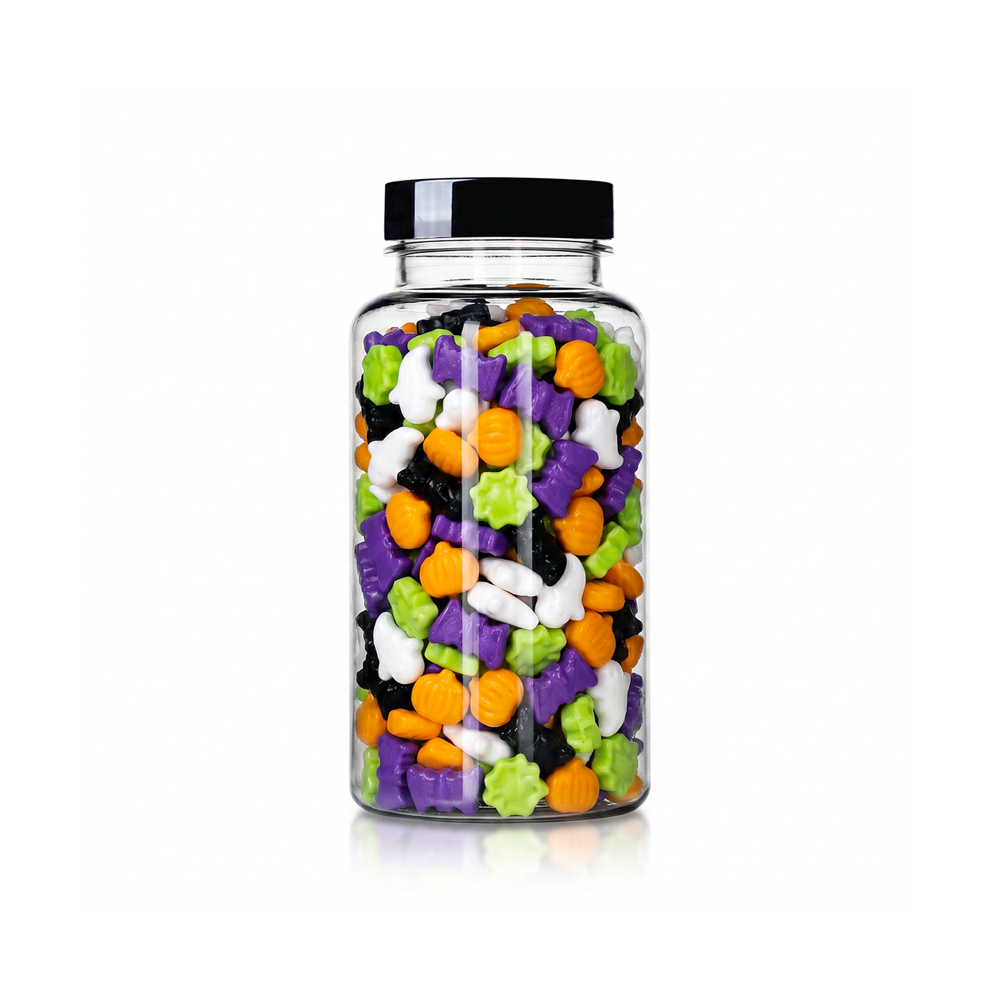 Halloween Mix Shaped Sprinkles package featuring a vibrant, multi-coloured assortment of spooky themed candy confetti shapes for baking from a 100% peanut and tree nut free facility.