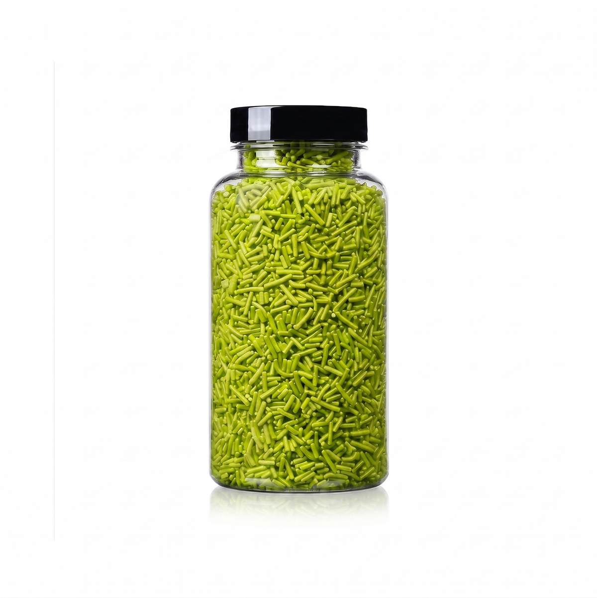 Lime Green Jimmies package featuring a bright, citrus green assortment of premium decorating sprinkles for baking from a 100% peanut and tree nut free facility.
