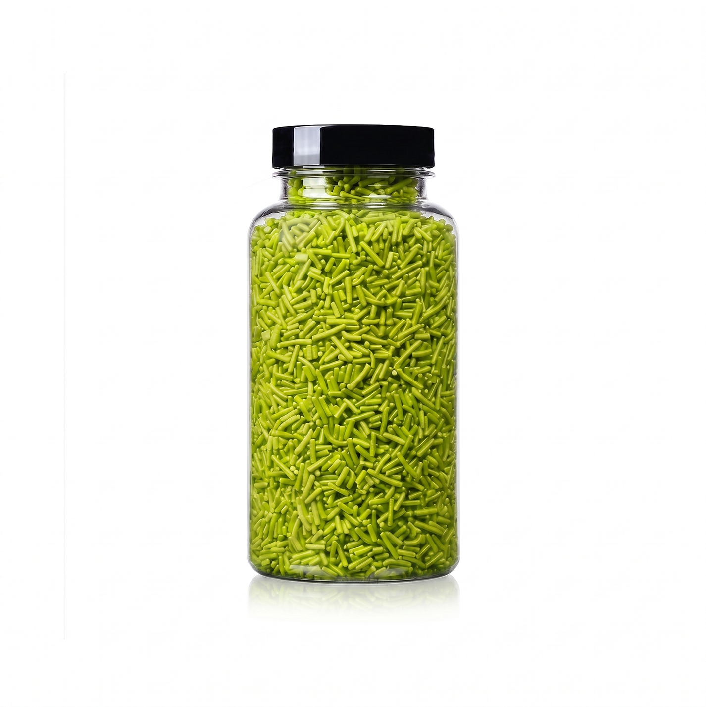 Lime Green Jimmies package featuring a bright, citrus green assortment of premium decorating sprinkles for baking from a 100% peanut and tree nut free facility.