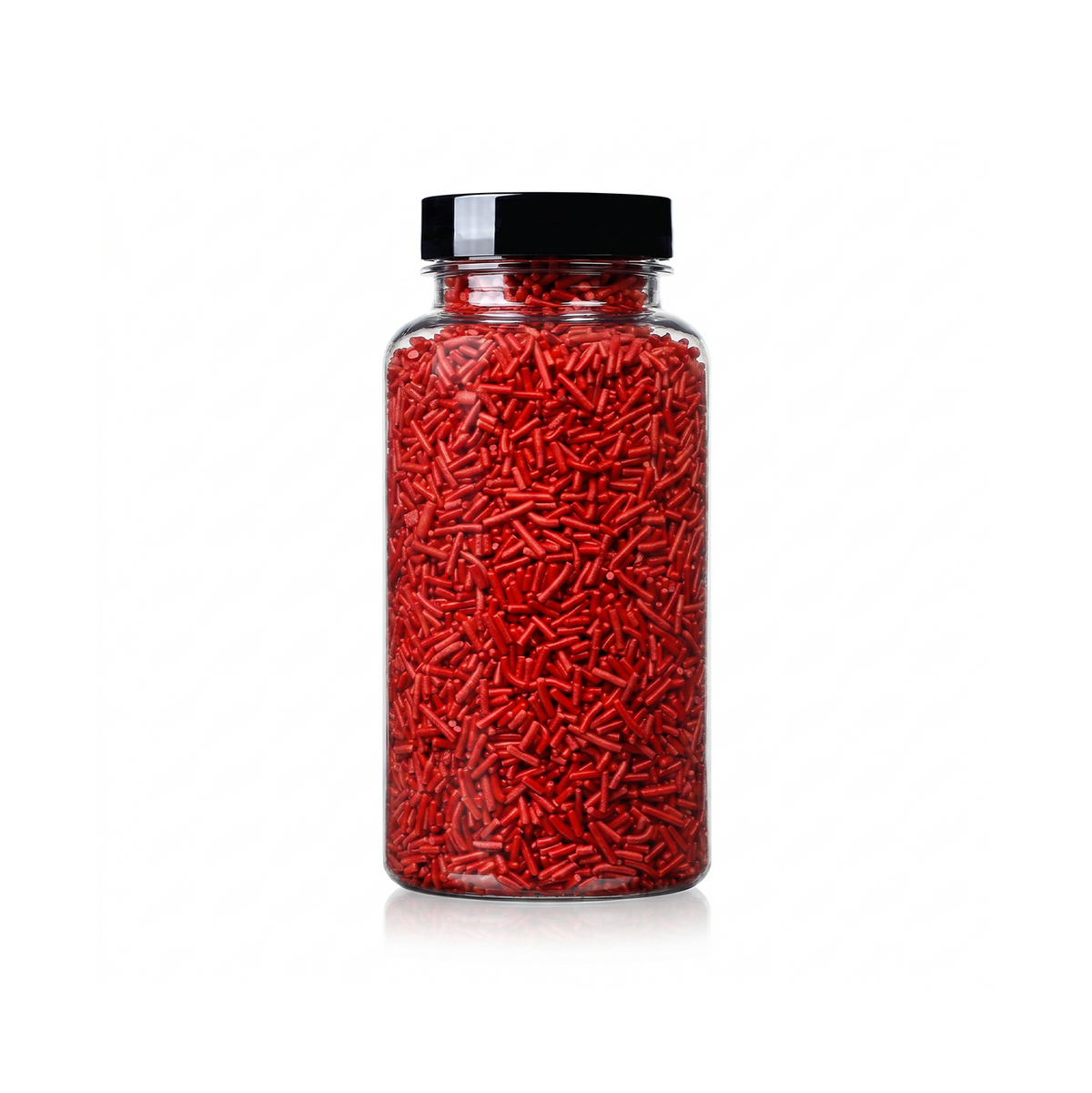 Red Firey Jimmies package featuring a bold, vibrant crimson assortment of premium decorating sprinkles for baking from a 100% peanut and tree nut free facility.