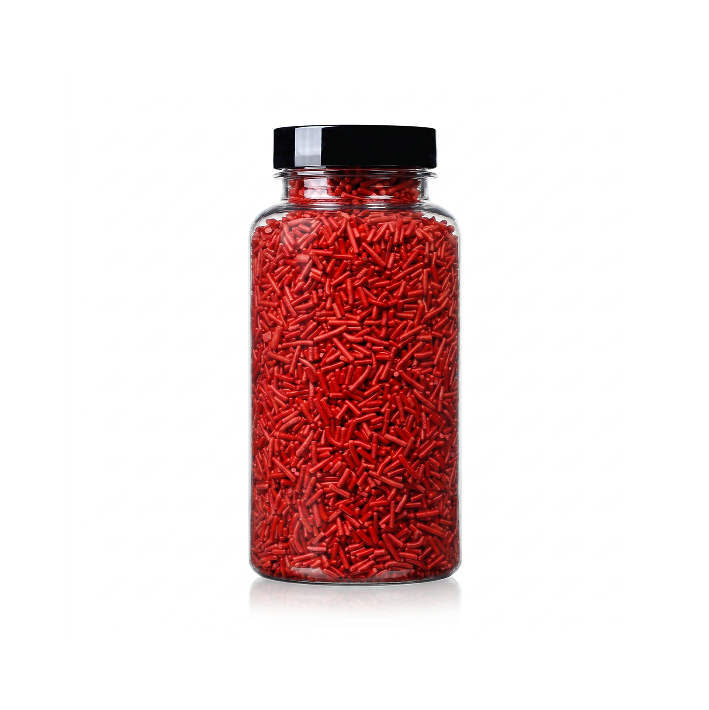Red Firey Jimmies package featuring a bold, vibrant crimson assortment of premium decorating sprinkles for baking from a 100% peanut and tree nut free facility.