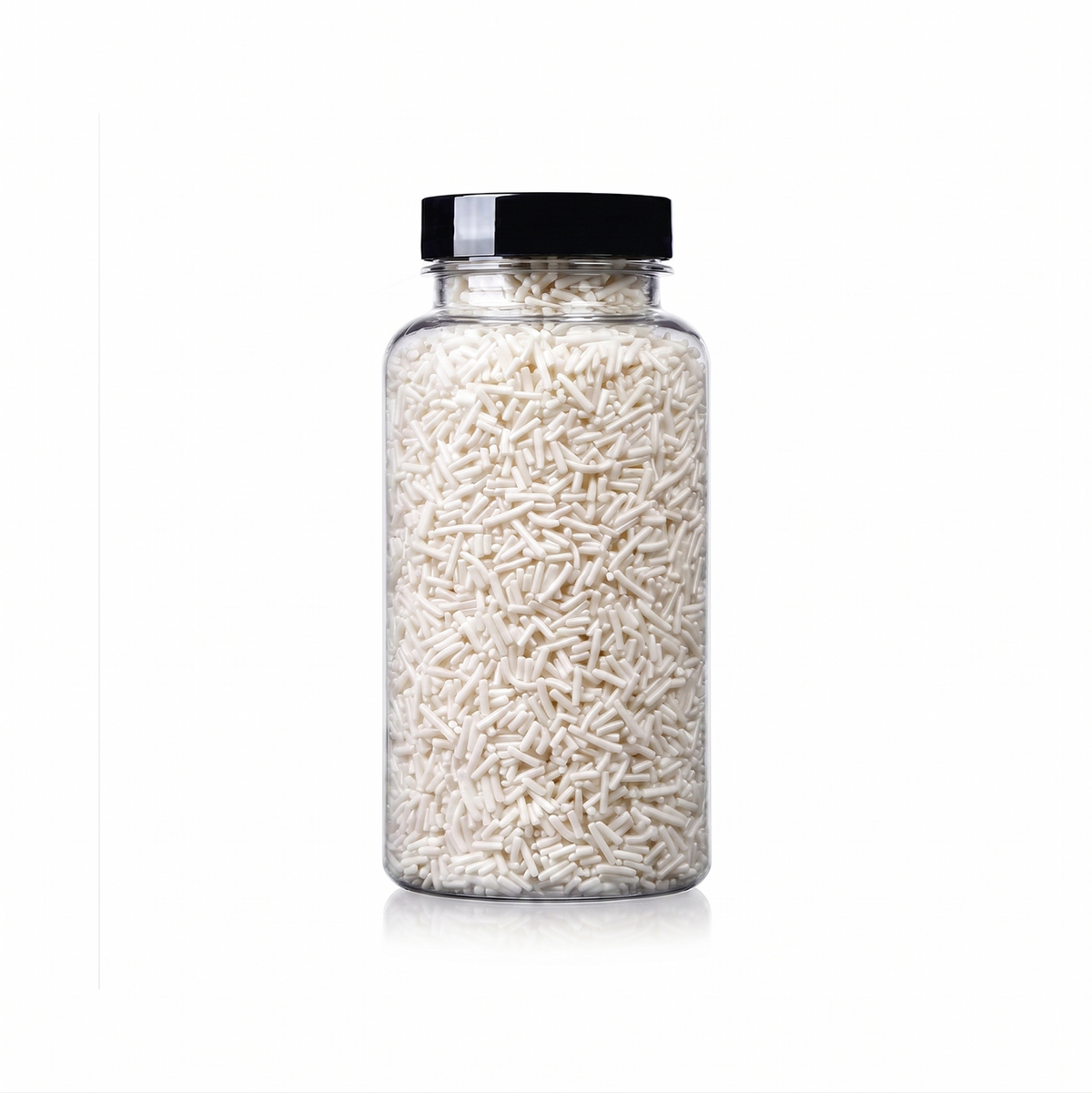White Jimmies package featuring a classic, crisp snow-white assortment of premium decorating sprinkles for baking from a 100% peanut and tree nut free facility.