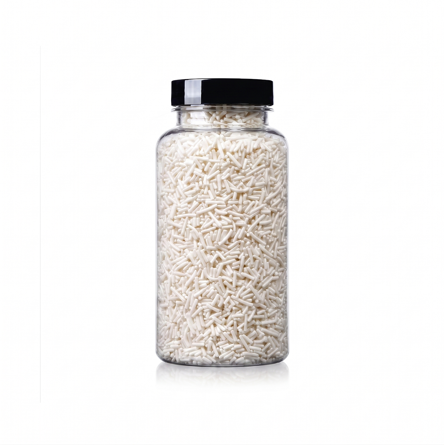 White Jimmies package featuring a classic, crisp snow-white assortment of premium decorating sprinkles for baking from a 100% peanut and tree nut free facility.