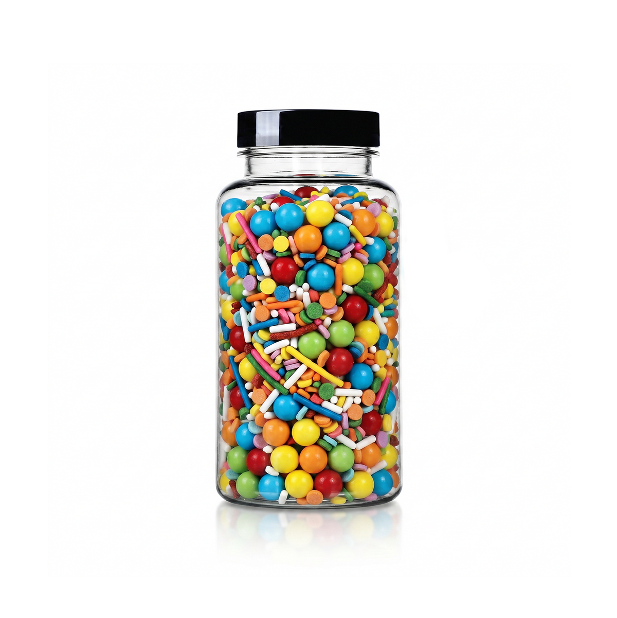 Birthday Mix Sprinkle Mix package featuring a vibrant, multi-coloured assortment of cheerful crunchy decorating pieces for baking from a 100% peanut and tree nut free facility.