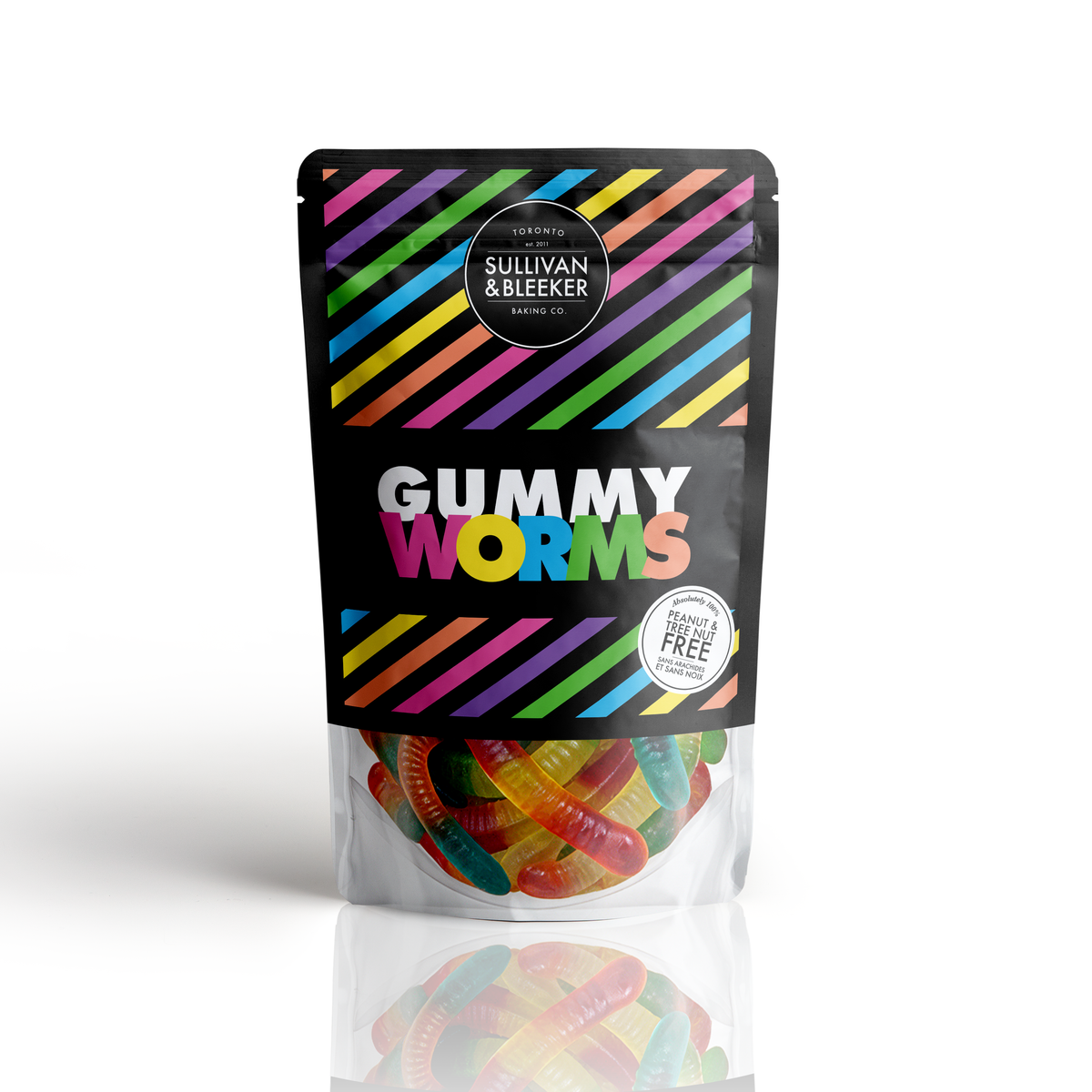 Rainbow Stripe Gummy Worms Candy Bag: Premium Chewy Fruit Flavoured Gift Confections