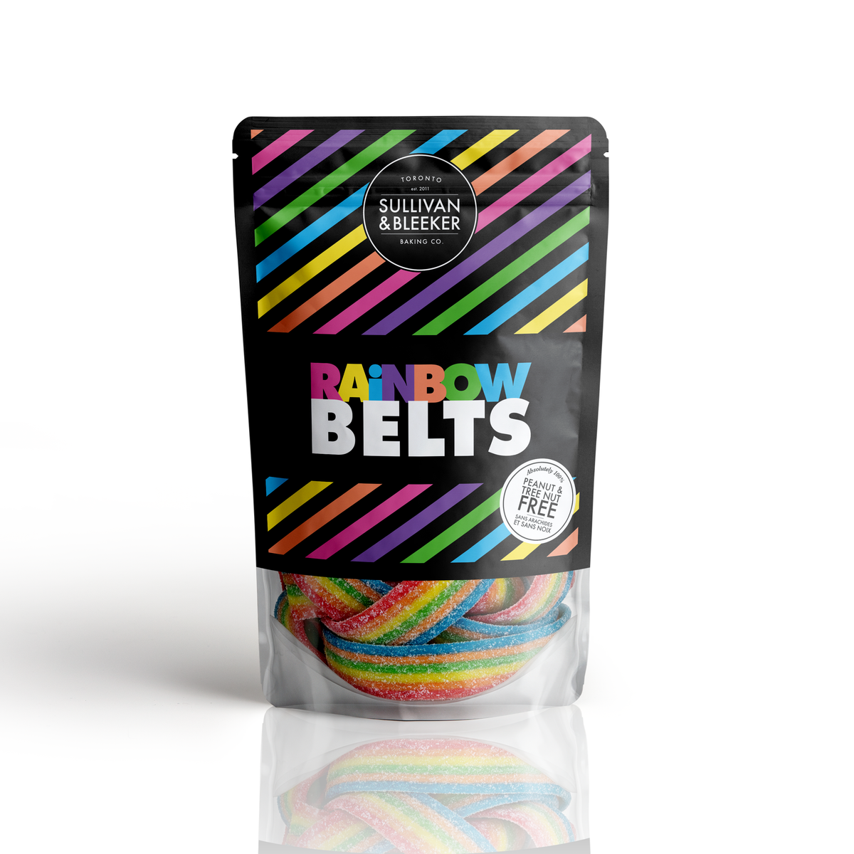 Rainbow Stripe Sour Belts Candy Bag: Premium Tangy Fruit Flavoured Gift Confections