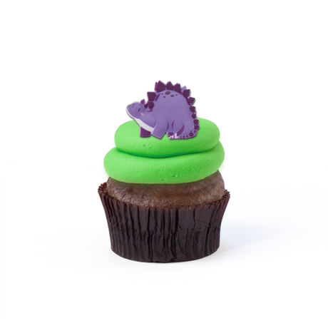 Single Dinosaur nut-free cupcake with T-Rex image and themed frosting for an individual gift box or school lunch in Toronto.
