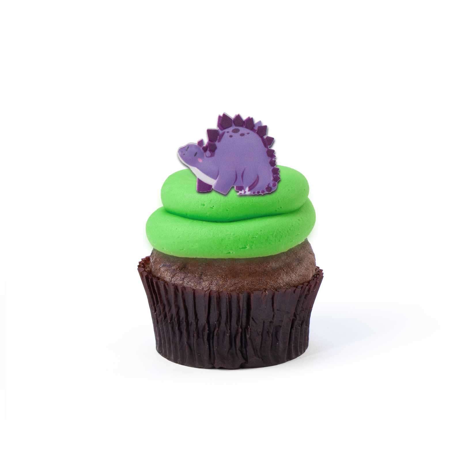Single Dinosaur nut-free cupcake with T-Rex image and themed frosting for an individual gift box or school lunch in Toronto.