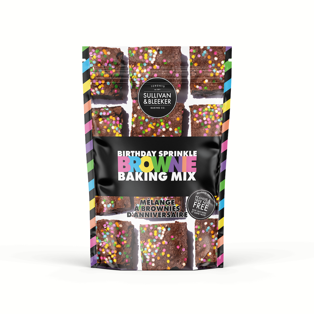 Birthday Brownie Mix Kit in a bag with colourful sprinkles for a fun, nut-free party baking activity in Toronto.