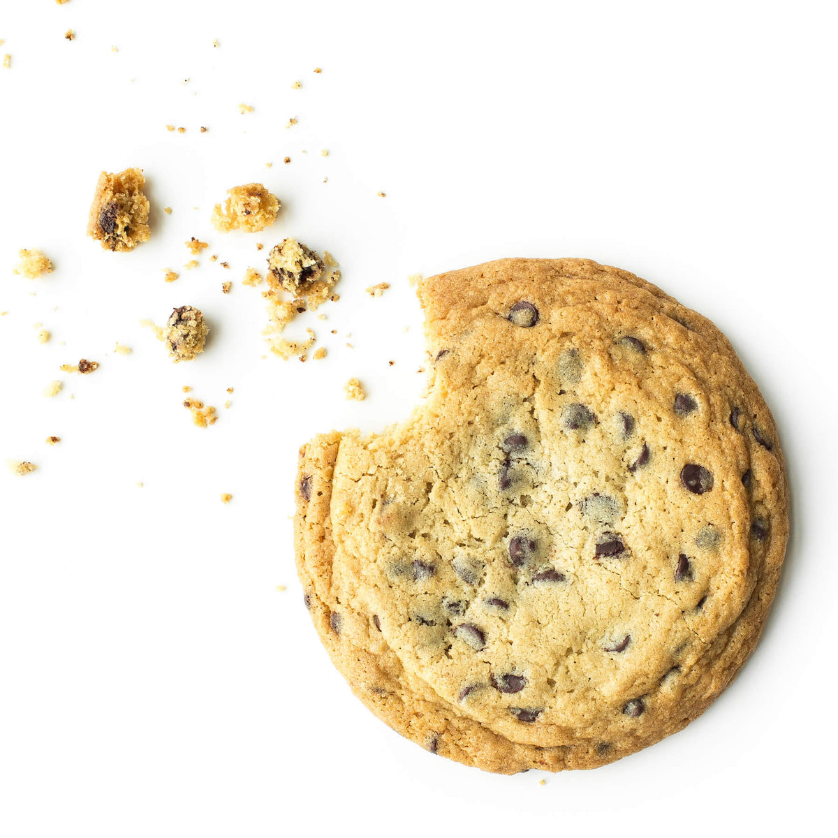 Single soft-baked Chocolate Chip nut-free cookie, individually wrapped, for a treat or individual gift box delivery in Toronto.