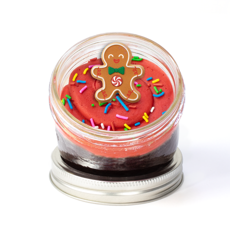 Christmas Jarcake (Mini/Regular sizes) in a jar with personalized sticker option, seasonal frosting, and festive rings for nut-free delivery in Toronto.