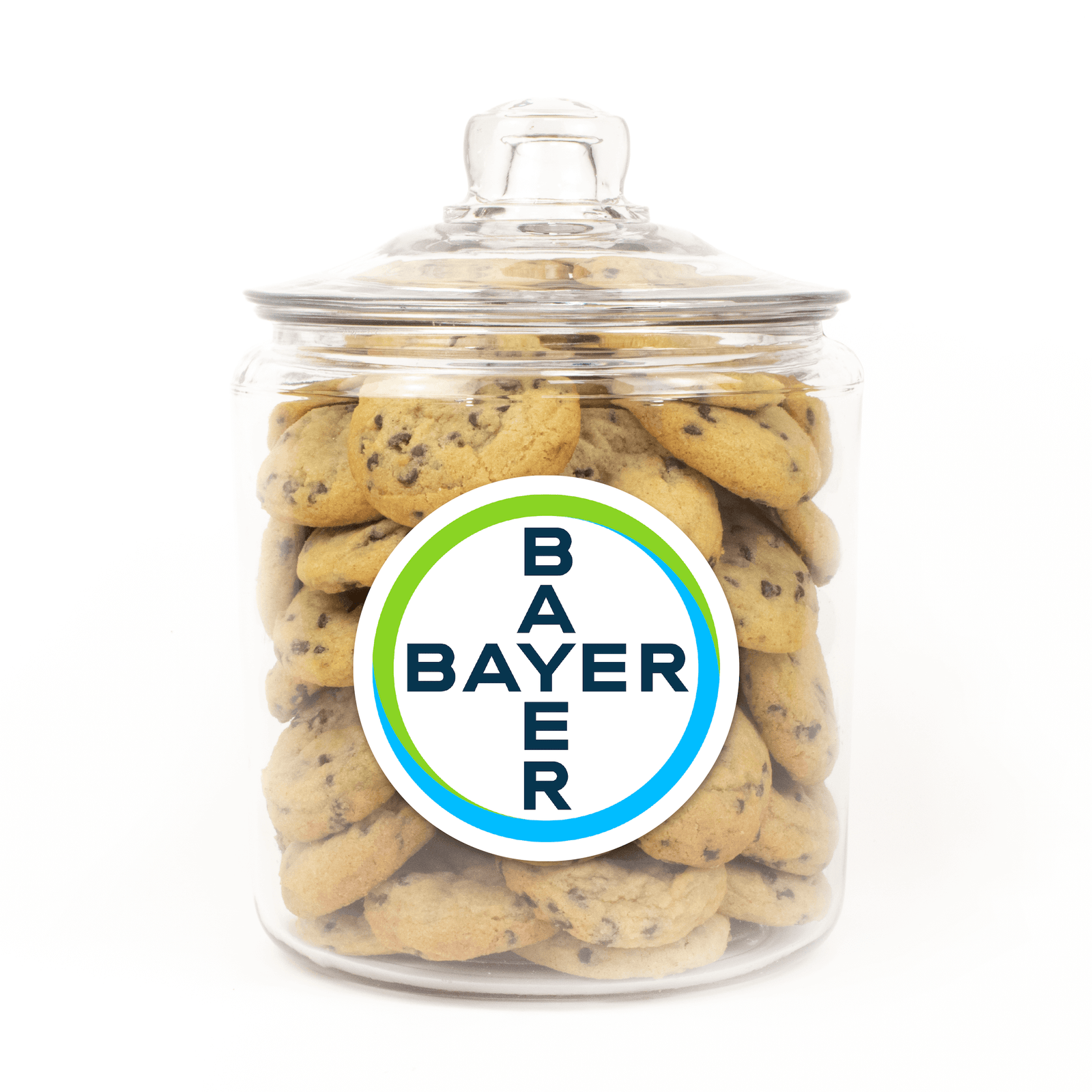 Custom Logo Gourmet Cookie Jar filled with soft-baked assorted cookies and a 5-inch custom logo sticker for bulk corporate gifting in Toronto.