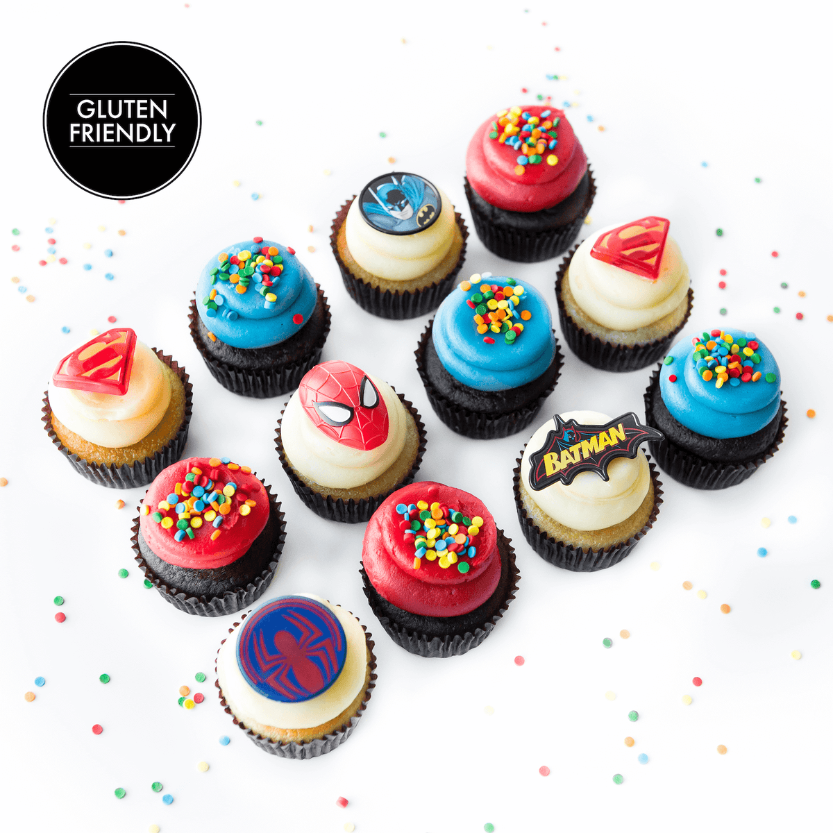 Gluten-Friendly Superhero Dozen: Official Licensed Nut-Free Cupcakes