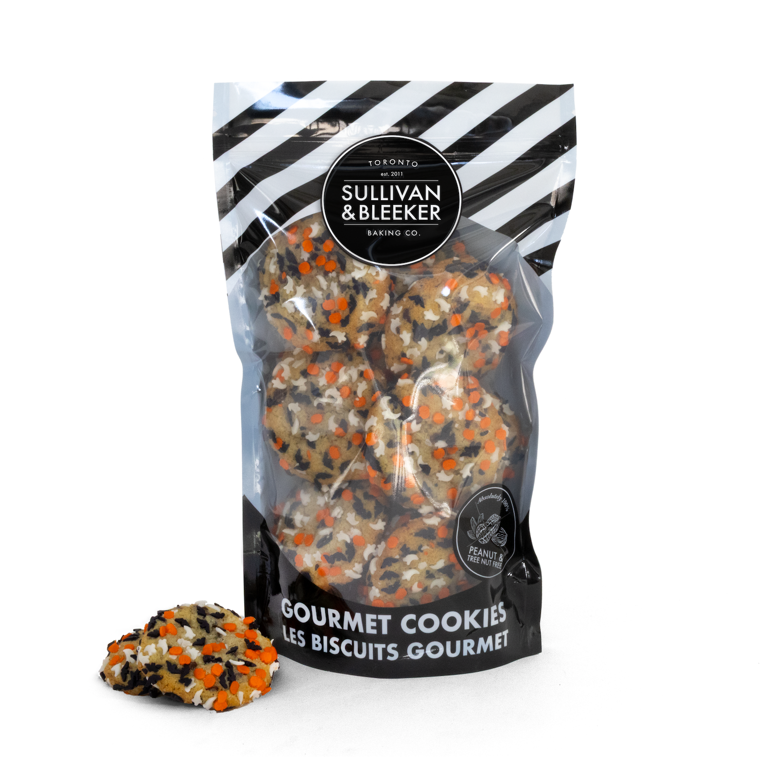14 Mini soft-baked Halloween nut-free cookies in a resealable zip-top bag, perfect for holiday catering and parties in Toronto.
