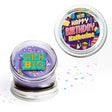 Happy Birthday Graphics Jarcake in a jar with bold birthday sticker applied to a gourmet cupcake jar (various flavours available) for nut-free delivery in Toronto.