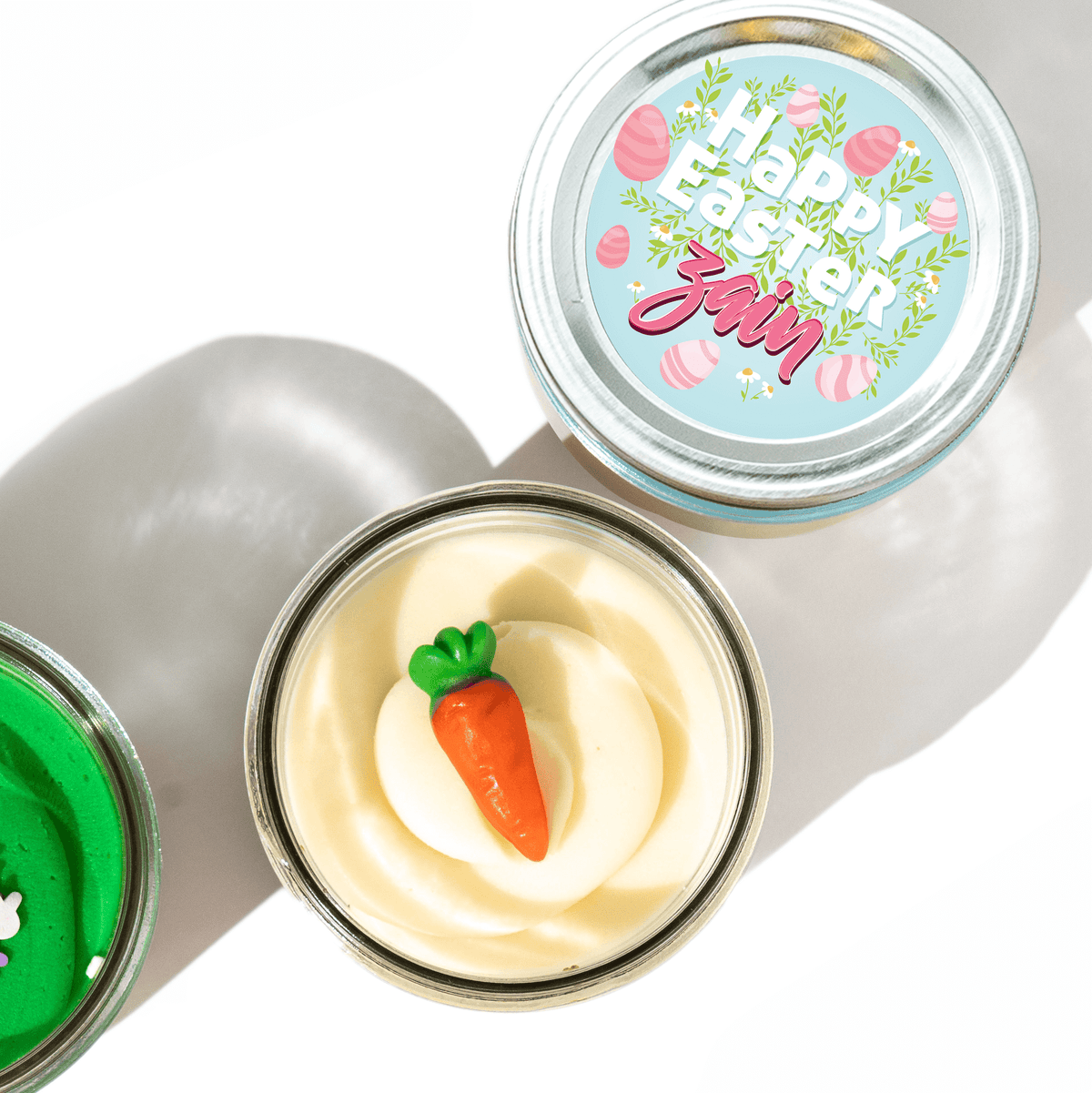 "Happy Easter" Personalized Jarcake: Custom Nut-Free Easter Gift