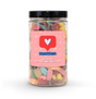 "I Like You" Candy Jar (6" tall) with custom name and message sticker, filled with nut-free Boom Candy for delivery in Toronto.