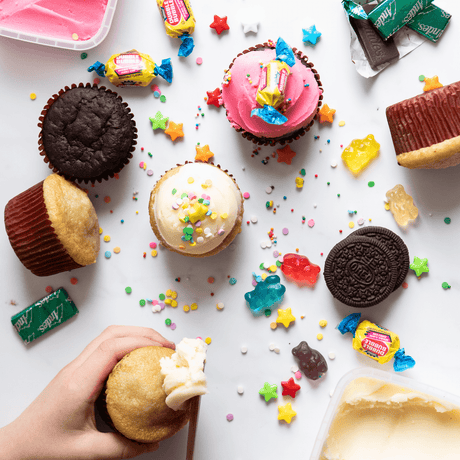 Make Your Own Cupcake Kit: 100% nut-free DIY decorating kit with frosting and candy sprinkles for kids' parties.