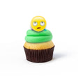 Single Emoji nut-free cupcake with smiley face image and yellow frosting for an individual gift box or school treat in Toronto.