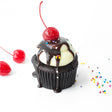 Single Sundae gourmet nut-free cupcake with vanilla frosting, sprinkles, cherry, and fudge filling for Toronto delivery.