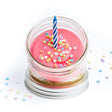 Birthday Cake Jarcake (Mini/Regular sizes) in a jar with pink or blue frosting, sprinkles baked in, and a real candle for nut-free delivery in Toronto.