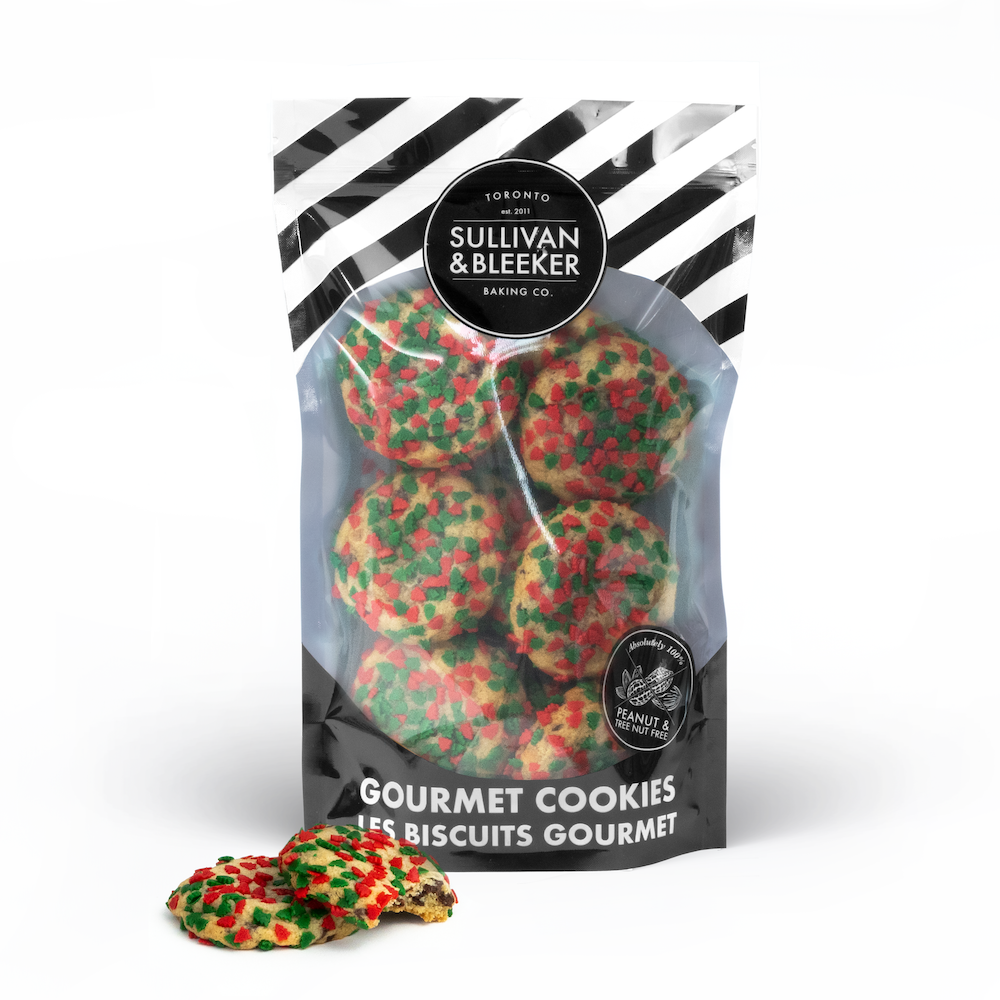 14 Mini soft-baked Christmas nut-free cookies in a resealable zip-top bag, perfect for holiday catering and parties in Toronto.