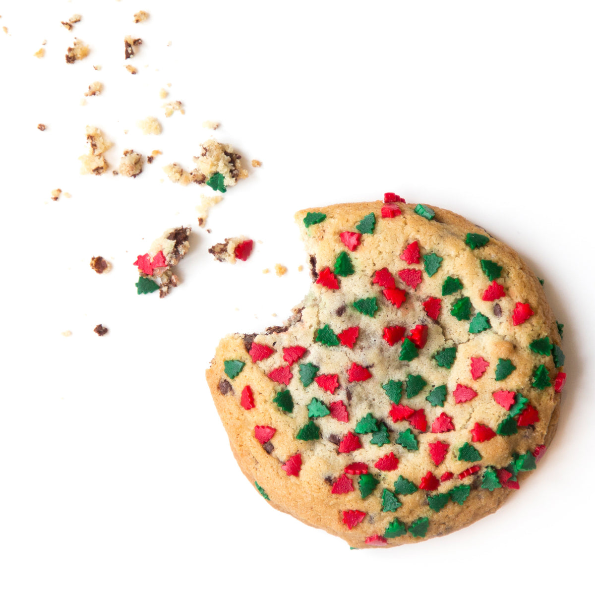 Single soft-baked Christmas nut-free cookie, individually wrapped, topped with festive red and green sprinkles for a holiday treat in Toronto.