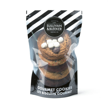 Custom Cookie Six Pack with 6 assorted soft-baked nut-free cookies in a resealable bag, chosen by the customer for personalized delivery in Toronto.