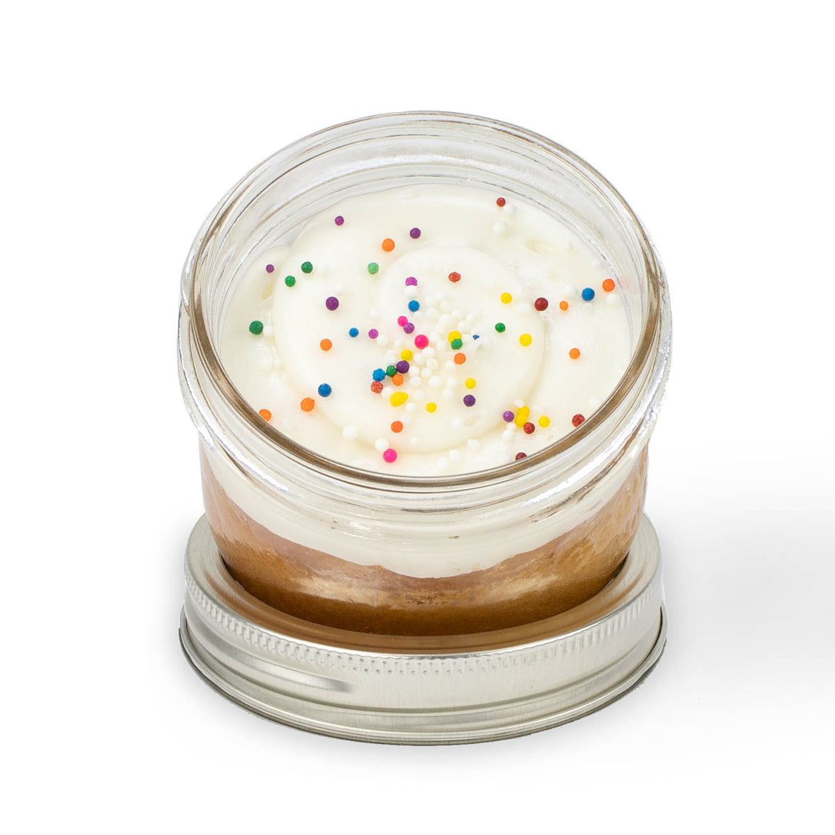Custom Jarcake (available in Mini/Regular sizes) showing options for choice of frosting colour, sprinkles, and personalized sticker for nut-free delivery in Toronto.