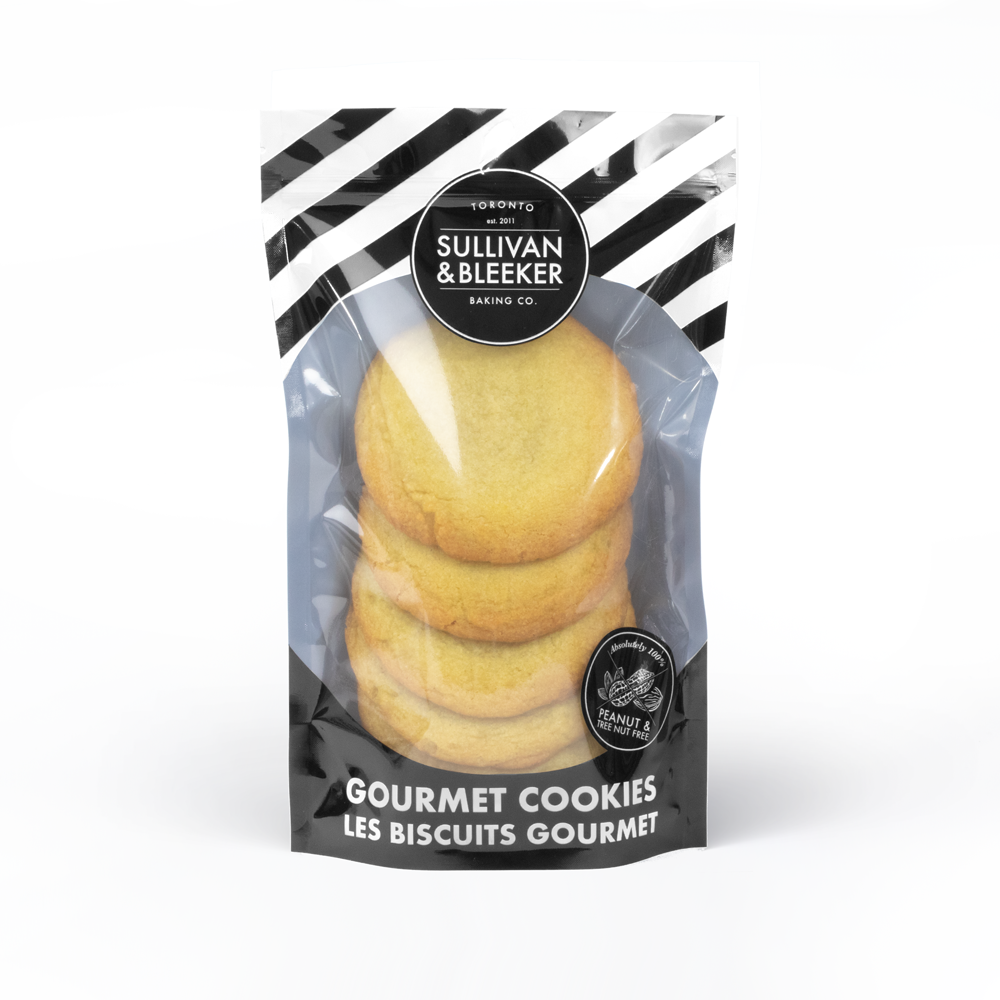 Six-pack of soft-baked Lemon nut-free cookies in a resealable zip-top bag for family treats in Toronto.