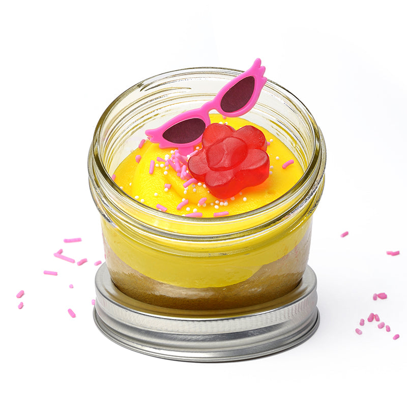 Mother's Day Jarcake (Mini/Regular sizes) in a jar with personalized sticker option, pastel frosting, and flower ring for nut-free delivery in Toronto.