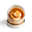 Salted Caramel Jarcake (available in Mini/Regular sizes) in a jar with personalized sticker option, caramel frosting, and drizzle for nut-free delivery in Toronto.