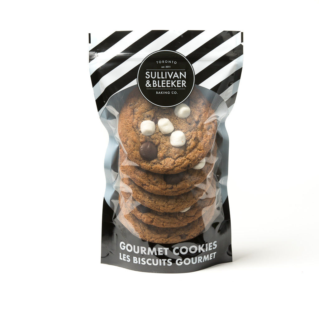 Six-pack of soft-baked S'mores nut-free graham cracker cookies in a resealable zip-top bag for family treats in Toronto.