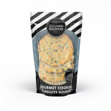Six-pack of soft-baked Sprinkle nut-free cookies in a resealable zip-top bag for family treats in Toronto.